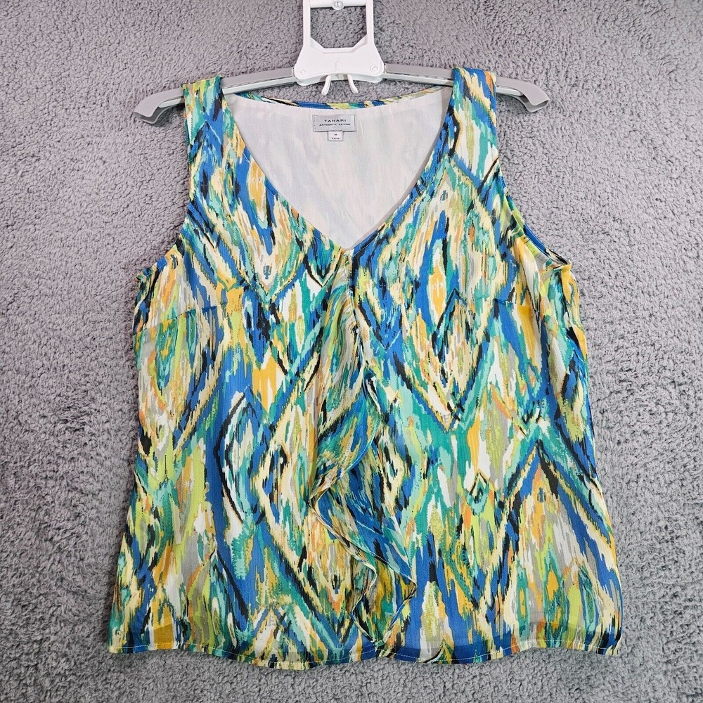 Tahari Sleeveless Top Blouse Womens Medium Multicolor Abstract Print Lined - M